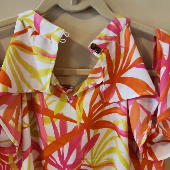 Ashley Stewart Resort-Ready Pink and Orange Flutter Sleeve Dress - Picture 5 of 5